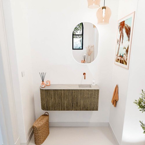 JOYA-DLUX 101,6cm mobile lavabo colore curva sinistra Dusk. Lavabo FAYE posizione Destra senza foro per il rubinetto colore Opalo.-2