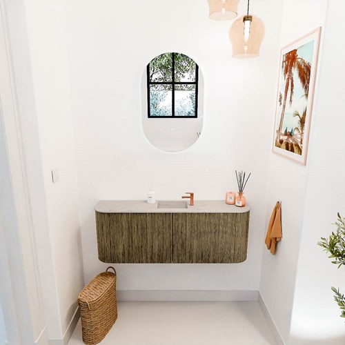 JOYA-DLUX 113,2cm mobile lavabo colore curva sinistra + destra Dusk. Lavabo FAYE posizione Centro 1 foro per rubinetto colore Opalo.-2