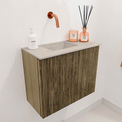 JOYA-DLUX 50cm mueble fondo reducido color Dusk. Lavabo FAYE posición Izquierda sin orificio color Opalo.-3