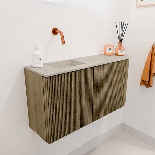 JOYA-DLUX 81,6cm mobile lavabo colore curva destra Dusk. Lavabo FAYE posizione Sinistra senza foro per il rubinetto colore Opalo.-3