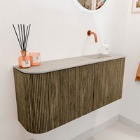 JOYA-DLUX 91,6cm meuble lave-main courbe gauche couleur Dusk. Lavabo FAYE position Droite sans trou pour robinet couleur Opalo.-3