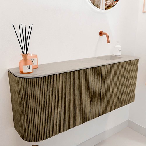 JOYA-DLUX 101,6cm mobile lavabo colore curva sinistra Dusk. Lavabo FAYE posizione Destra senza foro per il rubinetto colore Opalo.-3