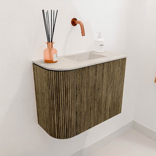 JOYA-DLUX 51,6cm mueble fondo reducido curva izquierda color Dusk. Lavabo FAYE posición Derecho sin orificio color Ostra.-3
