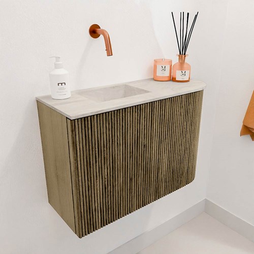 JOYA-DLUX 61,6cm toiletmeubel ronding rechts kleur Dusk. Wastafel FAYE positie Links Zonder kraangat kleur Ostra.-3