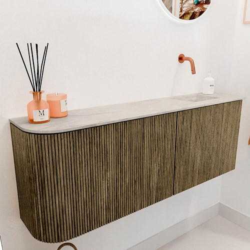 JOYA-DLUX 111,6cm mobile lavabo colore curva sinistra Dusk. Lavabo FAYE posizione Destra senza foro per il rubinetto colore Ostra.-3