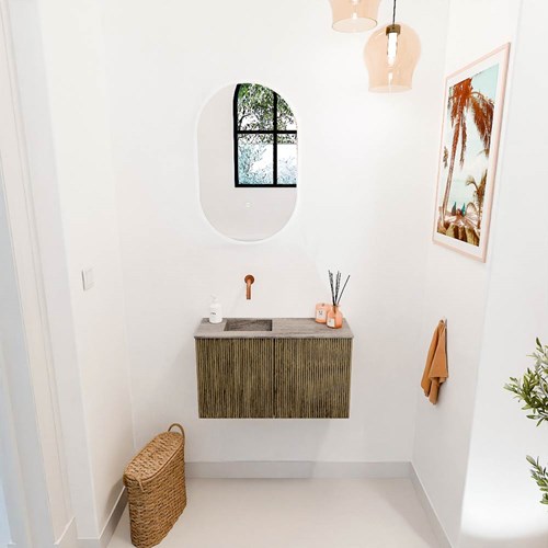 JOYA-DLUX 70cm mueble fondo reducido color Dusk. Lavabo FAYE posición Izquierda sin orificio color Oza.-2