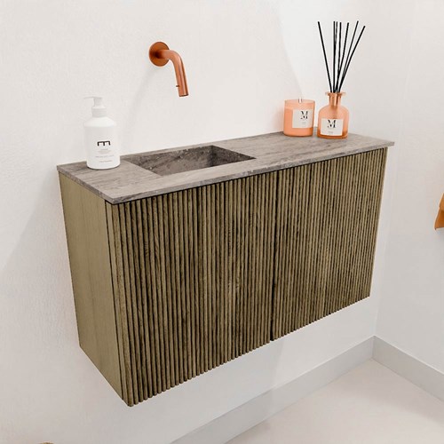JOYA-DLUX 70cm mueble fondo reducido color Dusk. Lavabo FAYE posición Izquierda sin orificio color Oza.-3