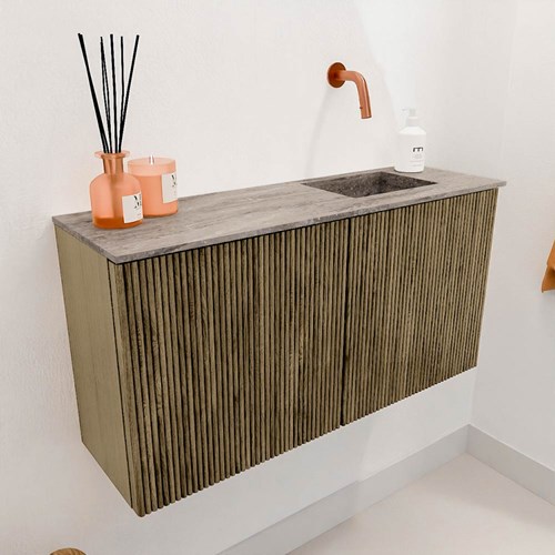 JOYA-DLUX 80cm mobile lavabo colore Dusk. Lavabo FAYE posizione Destra senza foro per il rubinetto colore Oza.-3