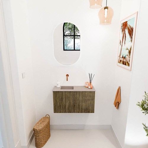 JOYA-DLUX 70cm mobile lavabo colore Dusk. Lavabo FAYE posizione Sinistra senza foro per il rubinetto colore Saba.-2