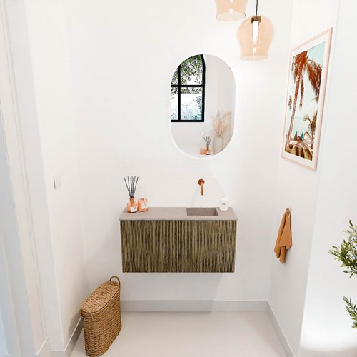 JOYA-DLUX 80cm cloakroom vanity set color Dusk. Vanity top FAYE position Right without tab hole color Saba.-2