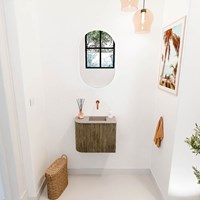 JOYA-DLUX 51,6cm mueble fondo reducido curva izquierda color Dusk. Lavabo FAYE posición Derecho sin orificio color Saba.-2