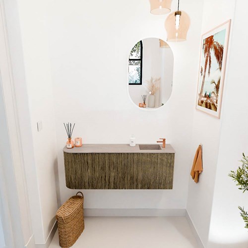 JOYA-DLUX 111,6cm mobile lavabo colore curva sinistra Dusk. Lavabo FAYE posizione Destra 1 foro per rubinetto colore Saba.-2