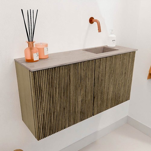 JOYA-DLUX 80cm mobile lavabo colore Dusk. Lavabo FAYE posizione Destra senza foro per il rubinetto colore Saba.-3