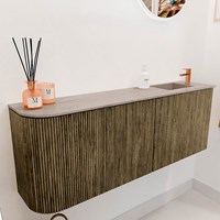 JOYA-DLUX 111,6cm mueble fondo reducido curva izquierda color Dusk. Lavabo FAYE posición Derecho 1 orificio color Saba.-3