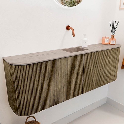 JOYA-DLUX 123,2cm meuble lave-main courbe gauche + droite couleur Dusk. Lavabo FAYE position Centrée sans trou pour robinet couleur Saba.-3