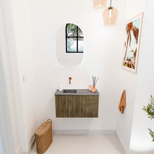 JOYA-DLUX 70cm mobile lavabo colore Dusk. Lavabo FAYE posizione Sinistra senza foro per il rubinetto colore Sombra.-2