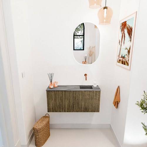 JOYA-DLUX 90cm mobile lavabo colore Dusk. Lavabo FAYE posizione Destra senza foro per il rubinetto colore Sombra.-2
