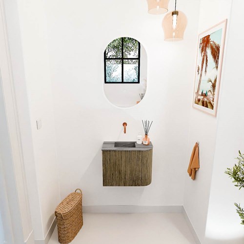 JOYA-DLUX 51,6cm mobile lavabo colore curva destra Dusk. Lavabo FAYE posizione Sinistra senza foro per il rubinetto colore Sombra.-2