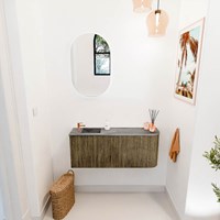 JOYA-DLUX 101,6cm mueble fondo reducido curva derecha color Dusk. Lavabo FAYE posición Izquierda 1 orificio color Sombra.-2