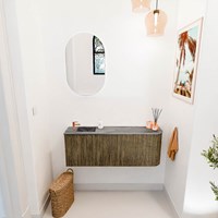 JOYA-DLUX 111,6cm mueble fondo reducido curva derecha color Dusk. Lavabo FAYE posición Izquierda 1 orificio color Sombra.-2