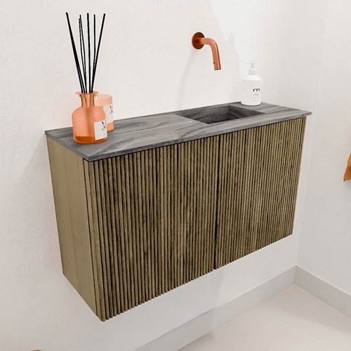JOYA-DLUX 70cm toiletmeubel kleur Dusk. Wastafel FAYE positie Rechts Zonder kraangat kleur Sombra.-3