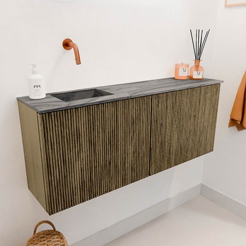 JOYA-DLUX 100cm mueble fondo reducido color Dusk. Lavabo FAYE posición Izquierda sin orificio color Sombra.-3