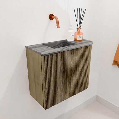 JOYA-DLUX 51,6cm mobile lavabo colore curva destra Dusk. Lavabo FAYE posizione Sinistra senza foro per il rubinetto colore Sombra.-3