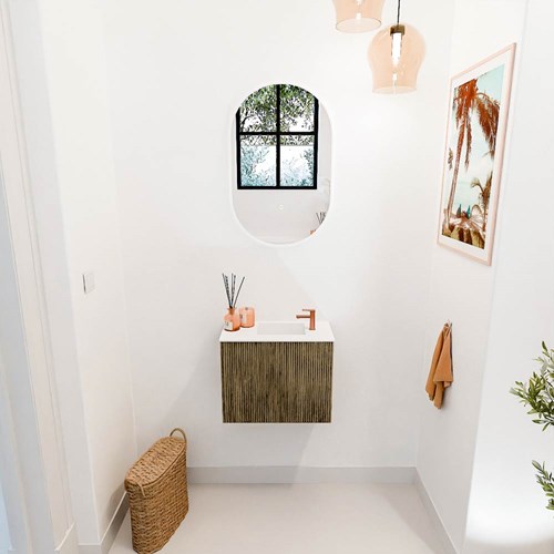 JOYA 50cm cloakroom vanity set color Dusk. Vanity top FAYE position Right 1 tab hole color Talc.-2
