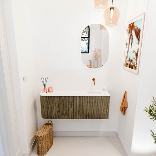 JOYA 111,6cm mobile lavabo colore curva sinistra Dusk. Lavabo FAYE posizione Destra senza foro per il rubinetto colore Talc.-2