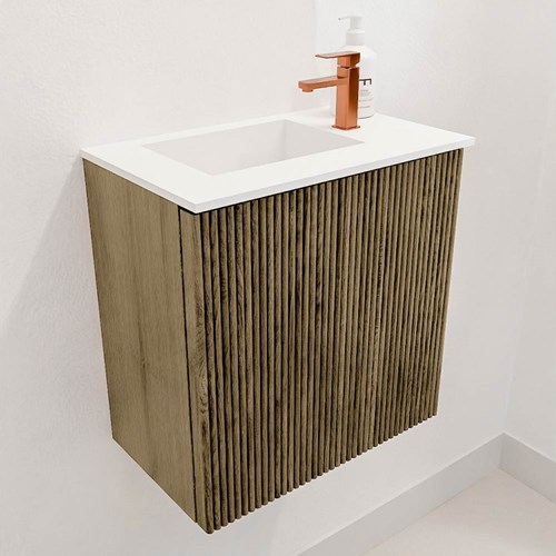 JOYA 40cm toiletmeubel kleur Dusk. Wastafel FAYE positie Links 1 kraangat kleur Talc.-3