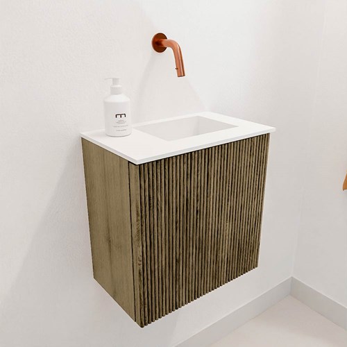 JOYA 40cm cloakroom vanity set color Dusk. Vanity top FAYE position Right without tab hole color Talc.-3