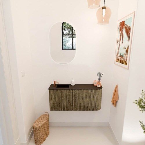 JOYA 91,6cm meuble lave-main courbe droite couleur Dusk. Lavabo FAYE position Gauche 1 trou pour robinetter couleur Urban.-2
