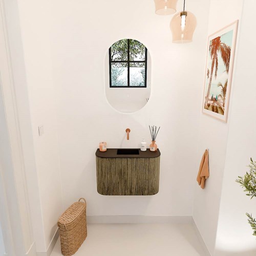 JOYA 63,2cm mobile lavabo colore curva sinistra + destra Dusk. Lavabo FAYE posizione Centro senza foro per il rubinetto colore Urban.-2