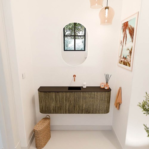 JOYA 123,2cm meuble lave-main courbe gauche + droite couleur Dusk. Lavabo FAYE position Centrée sans trou pour robinet couleur Urban.-2