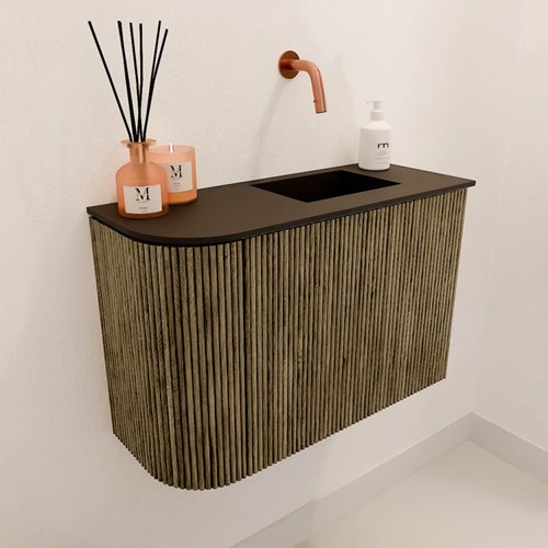 JOYA 61,6cm mobile lavabo colore curva sinistra Dusk. Lavabo FAYE posizione Destra senza foro per il rubinetto colore Urban.-3