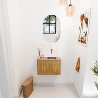 JOYA-DLUX 60cm toiletmeubel kleur Oak. Wastafel FAYE positie Rechts Zonder kraangat kleur Arena.-2