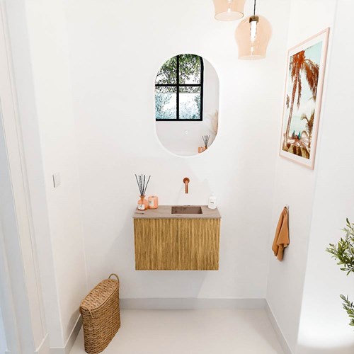 JOYA-DLUX 60cm toiletmeubel kleur Oak. Wastafel FAYE positie Rechts Zonder kraangat kleur Arena.-2