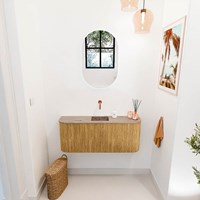 JOYA-DLUX 103,2cm toiletmeubel ronding links + rechts kleur Oak. Wastafel FAYE positie Midden Zonder kraangat kleur Arena.-2