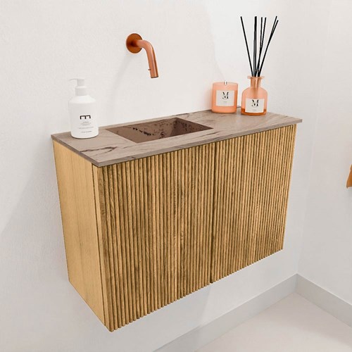 JOYA-DLUX 60cm cloakroom vanity set color Oak. Vanity top FAYE position Left without tab hole color Arena.-3