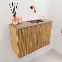 JOYA-DLUX 60cm toiletmeubel kleur Oak. Wastafel FAYE positie Rechts Zonder kraangat kleur Arena.-3