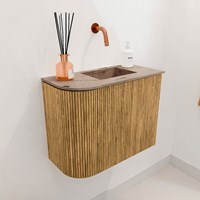 JOYA-DLUX 51,6cm mueble fondo reducido curva izquierda color Oak. Lavabo FAYE posición Derecho sin orificio color Arena.-3