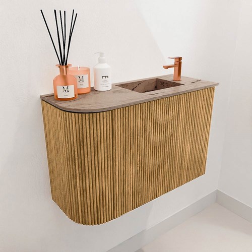 JOYA-DLUX 61,6cm WC-möbel kurve links farbe Oak. Einbauwaschbecken FAYE position Rechts 1 hahnloch farbe Arena.-3