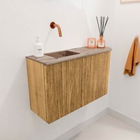 JOYA-DLUX 71,6cm mobile lavabo colore curva destra Oak. Lavabo FAYE posizione Sinistra senza foro per il rubinetto colore Arena.-3