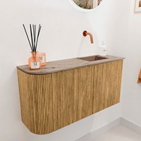 JOYA-DLUX 81,6cm mobile lavabo colore curva sinistra Oak. Lavabo FAYE posizione Destra senza foro per il rubinetto colore Arena.-3