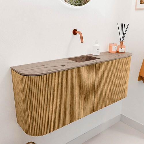 JOYA-DLUX 103,2cm toiletmeubel ronding links + rechts kleur Oak. Wastafel FAYE positie Midden Zonder kraangat kleur Arena.-3