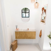 JOYA-DLUX 100cm toiletmeubel kleur Oak. Wastafel FAYE positie Midden 1 kraangat kleur Frappe.-2
