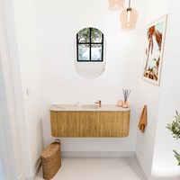 JOYA-DLUX 113,2cm toiletmeubel ronding links + rechts kleur Oak. Wastafel FAYE positie Midden 1 kraangat kleur Frappe.-2