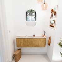 JOYA-DLUX 123,2cm mobile lavabo colore curva sinistra + destra Oak. Lavabo FAYE posizione Centro 1 foro per rubinetto colore Frappe.-2