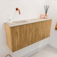 JOYA-DLUX 90cm toiletmeubel kleur Oak. Wastafel FAYE positie Links Zonder kraangat kleur Frappe.-3
