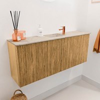 JOYA-DLUX 100cm toiletmeubel kleur Oak. Wastafel FAYE positie Midden 1 kraangat kleur Frappe.-3